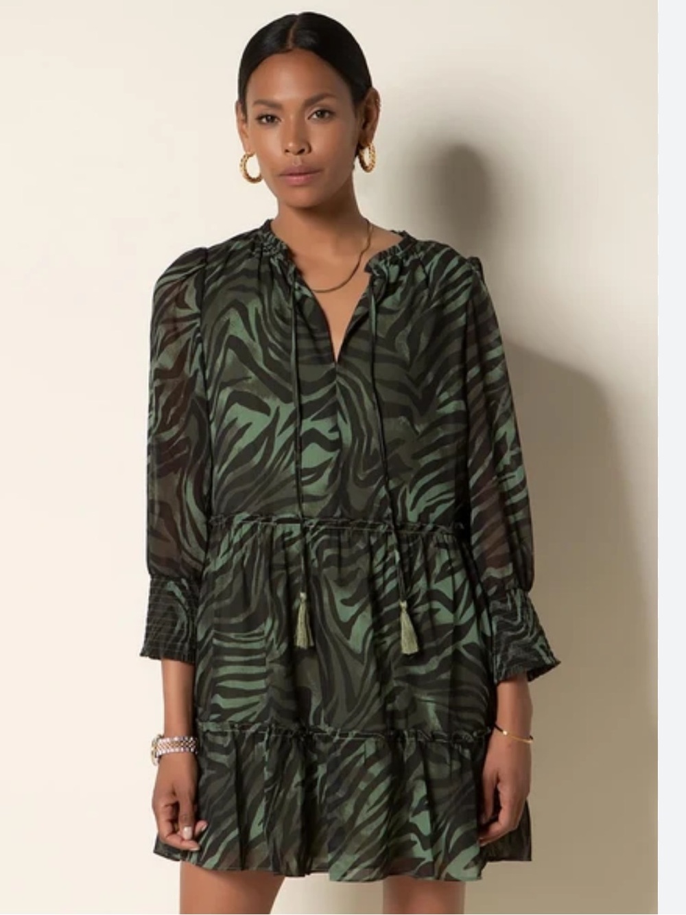 NWT Tart Collections Dress Large Stretch Waist Green Black Avalean Animal